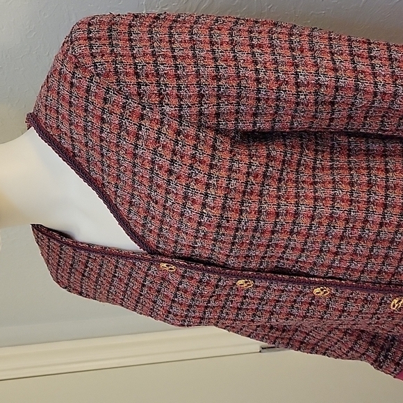 true Vintage KORET Pink Plaid Metallic Tweed Preppy Blazer - Picture 4 of 10